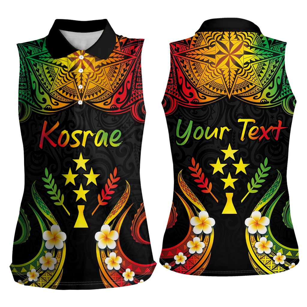 Personalised Kosrae Liberation Day Women Sleeveless Polo Shirt Polynesian Tattoo and Plumeria Reggae Color LT03 - Polynesian Pride