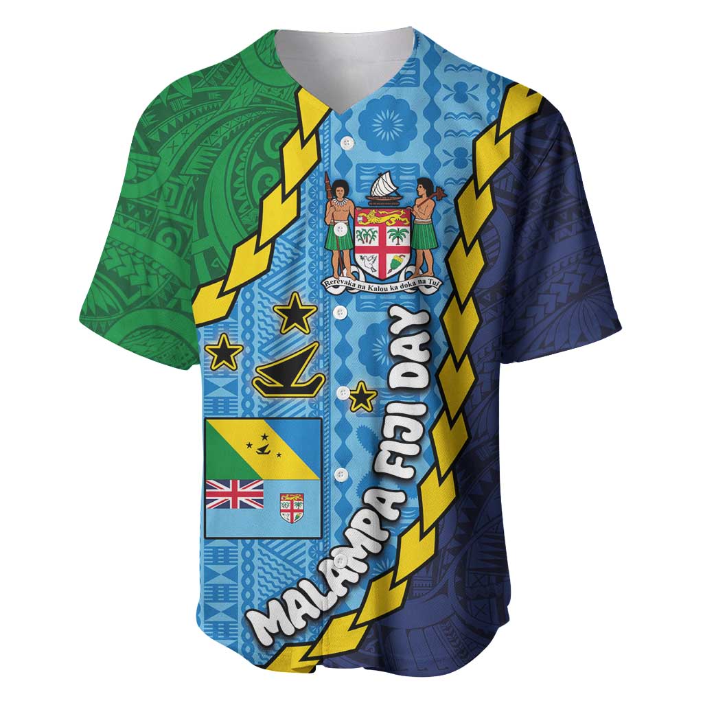 Malampa Fiji Day Baseball Jersey National Symbols with Tapa Tribal and Polynesian Tattoo LT03 Blue - Polynesian Pride