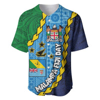 Malampa Fiji Day Baseball Jersey National Symbols with Tapa Tribal and Polynesian Tattoo LT03 Blue - Polynesian Pride