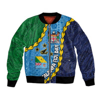Malampa Fiji Day Bomber Jacket National Symbols with Tapa Tribal and Polynesian Tattoo LT03 Unisex Blue - Polynesian Pride