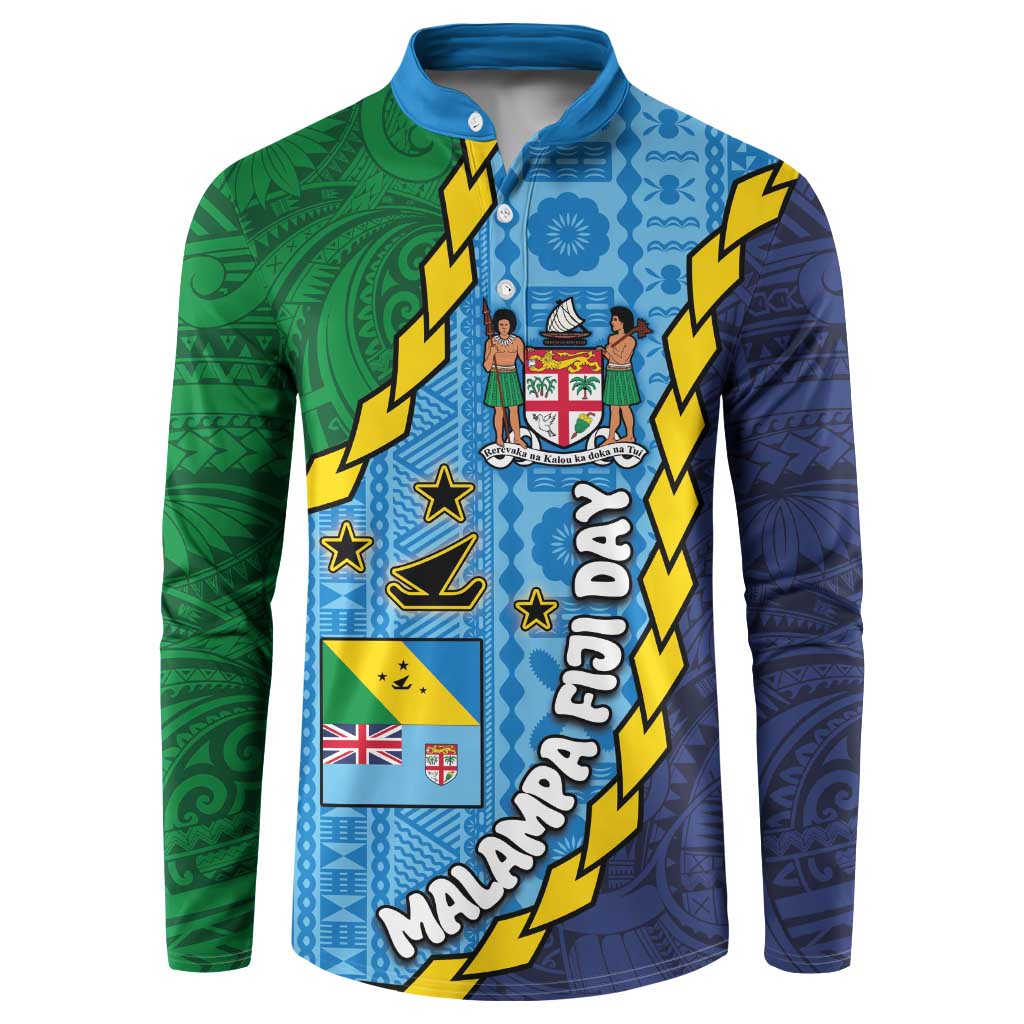Malampa Fiji Day Button Sweatshirt National Symbols with Tapa Tribal and Polynesian Tattoo LT03 Blue - Polynesian Pride