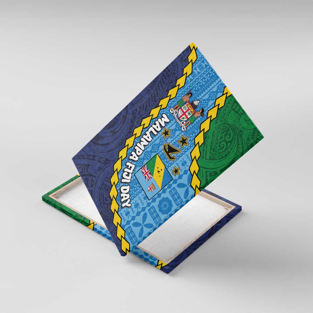 Malampa Fiji Day Canvas Wall Art National Symbols with Tapa Tribal and Polynesian Tattoo LT03 With Frame Blue - Polynesian Pride