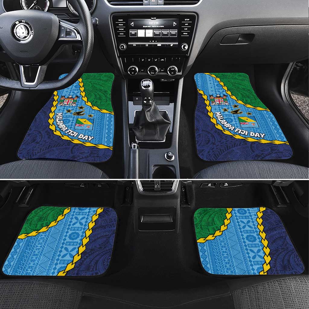 Malampa Fiji Day Car Mats National Symbols with Tapa Tribal and Polynesian Tattoo LT03 Set 4pcs Blue - Polynesian Pride