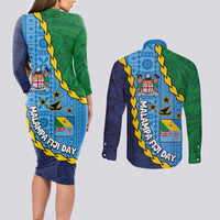 Malampa Fiji Day Couples Matching Long Sleeve Bodycon Dress and Long Sleeve Button Shirt National Symbols with Tapa Tribal and Polynesian Tattoo LT03 - Polynesian Pride