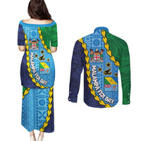 Malampa Fiji Day Couples Matching Puletasi and Long Sleeve Button Shirt National Symbols with Tapa Tribal and Polynesian Tattoo LT03 - Polynesian Pride