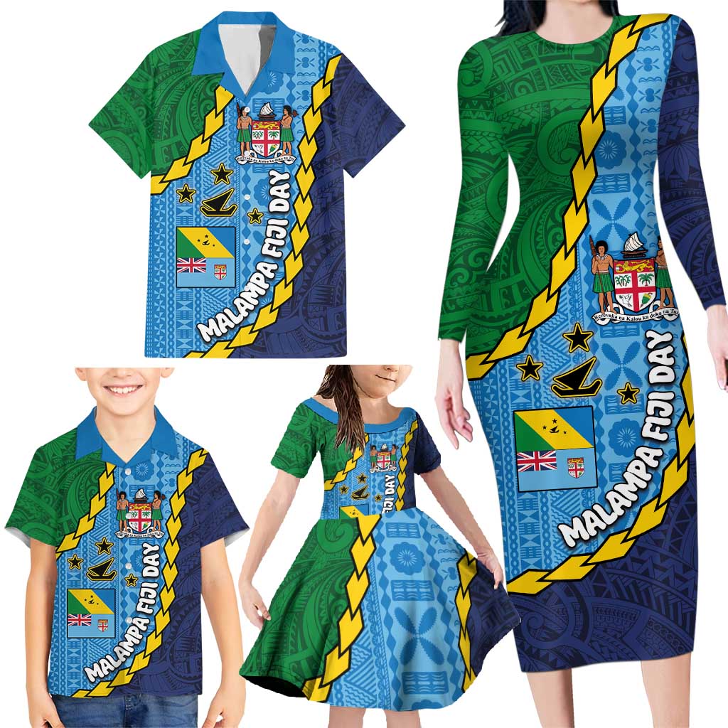 Malampa Fiji Day Family Matching Long Sleeve Bodycon Dress and Hawaiian Shirt National Symbols with Tapa Tribal and Polynesian Tattoo LT03 - Polynesian Pride