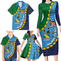 Malampa Fiji Day Family Matching Long Sleeve Bodycon Dress and Hawaiian Shirt National Symbols with Tapa Tribal and Polynesian Tattoo LT03 - Polynesian Pride