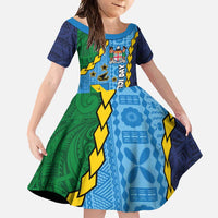Malampa Fiji Day Family Matching Off Shoulder Maxi Dress and Hawaiian Shirt National Symbols with Tapa Tribal and Polynesian Tattoo LT03 Daughter's Dress Blue - Polynesian Pride