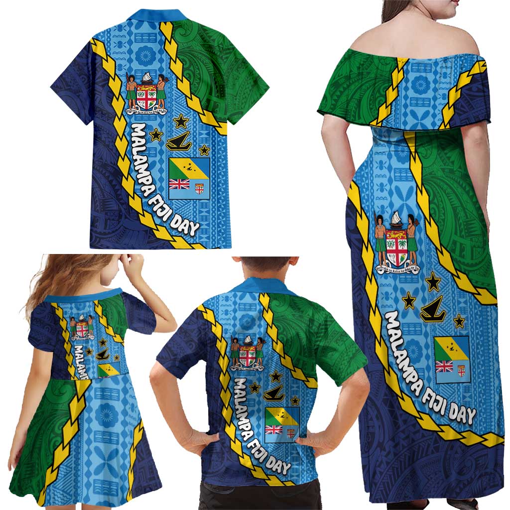 Malampa Fiji Day Family Matching Off Shoulder Maxi Dress and Hawaiian Shirt National Symbols with Tapa Tribal and Polynesian Tattoo LT03 - Polynesian Pride