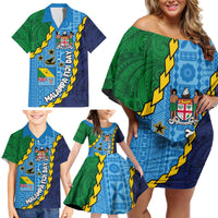 Malampa Fiji Day Family Matching Off Shoulder Short Dress and Hawaiian Shirt National Symbols with Tapa Tribal and Polynesian Tattoo LT03 - Polynesian Pride