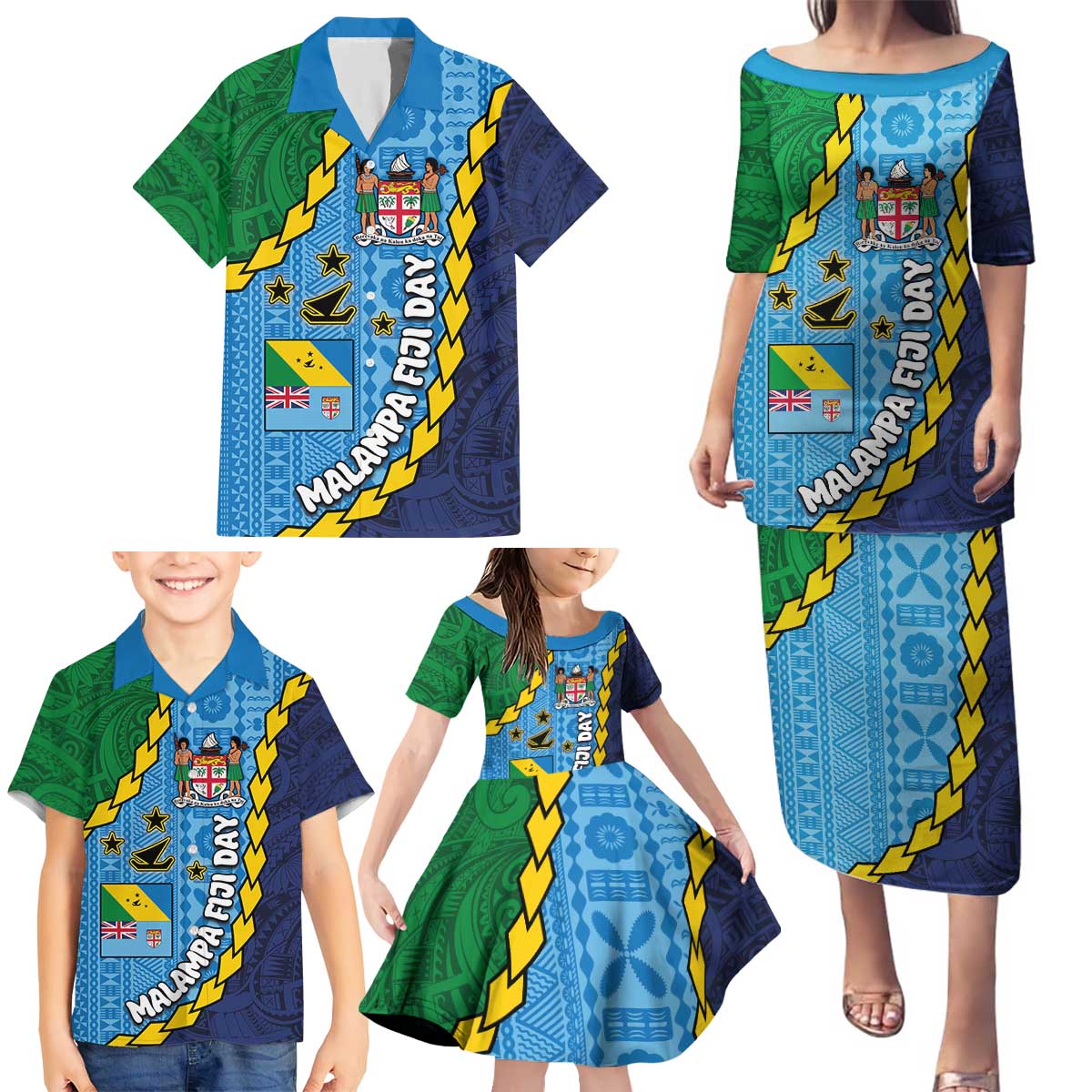 Malampa Fiji Day Family Matching Puletasi and Hawaiian Shirt National Symbols with Tapa Tribal and Polynesian Tattoo LT03 - Polynesian Pride