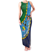 Malampa Fiji Day Family Matching Tank Maxi Dress and Hawaiian Shirt National Symbols with Tapa Tribal and Polynesian Tattoo LT03 Mom's Dress Blue - Polynesian Pride
