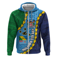Malampa Fiji Day Hoodie National Symbols with Tapa Tribal and Polynesian Tattoo LT03 Zip Hoodie Blue - Polynesian Pride