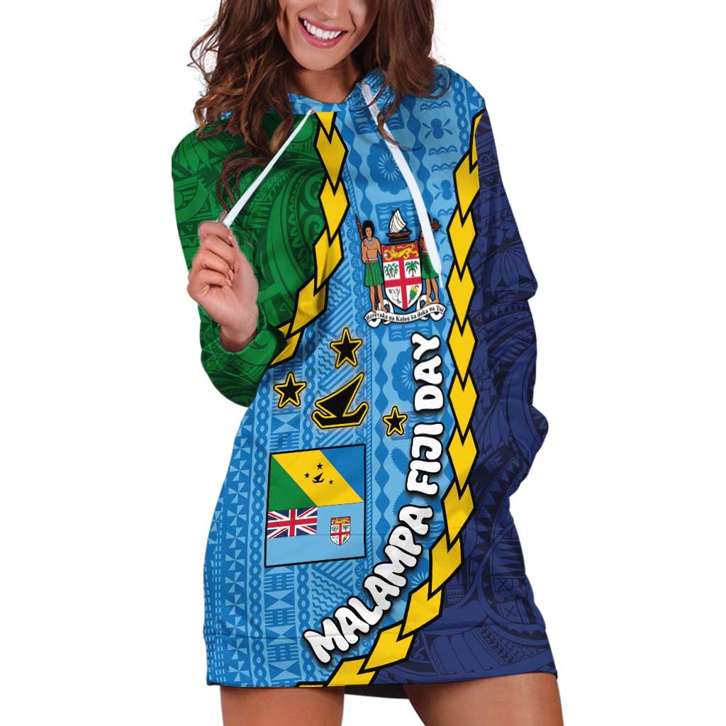 Malampa Fiji Day Hoodie Dress National Symbols with Tapa Tribal and Polynesian Tattoo LT03 Blue - Polynesian Pride