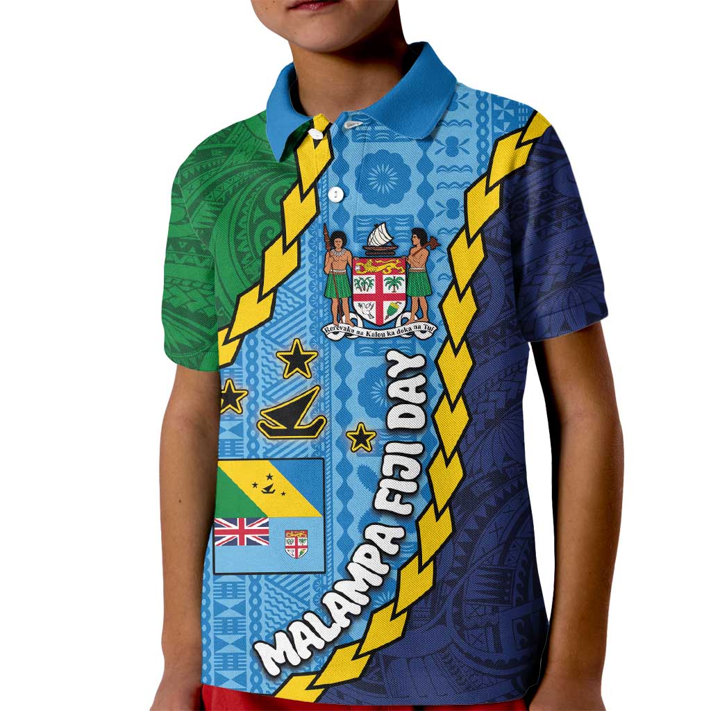Malampa Fiji Day Kid Polo Shirt National Symbols with Tapa Tribal and Polynesian Tattoo LT03 Kid Blue - Polynesian Pride