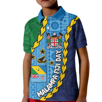 Malampa Fiji Day Kid Polo Shirt National Symbols with Tapa Tribal and Polynesian Tattoo LT03 Kid Blue - Polynesian Pride