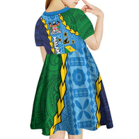 Malampa Fiji Day Kid Short Sleeve Dress National Symbols with Tapa Tribal and Polynesian Tattoo LT03 - Polynesian Pride