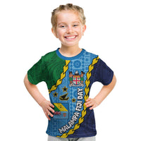 Malampa Fiji Day Kid T Shirt National Symbols with Tapa Tribal and Polynesian Tattoo LT03 Blue - Polynesian Pride