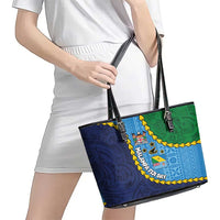 Malampa Fiji Day Leather Tote Bag National Symbols with Tapa Tribal and Polynesian Tattoo LT03 - Polynesian Pride