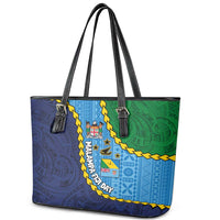 Malampa Fiji Day Leather Tote Bag National Symbols with Tapa Tribal and Polynesian Tattoo LT03 - Polynesian Pride