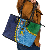 Malampa Fiji Day Leather Tote Bag National Symbols with Tapa Tribal and Polynesian Tattoo LT03 - Polynesian Pride