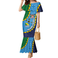 Malampa Fiji Day Mermaid Dress National Symbols with Tapa Tribal and Polynesian Tattoo LT03 Women Blue - Polynesian Pride