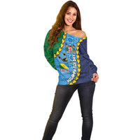 Malampa Fiji Day Off Shoulder Sweater National Symbols with Tapa Tribal and Polynesian Tattoo LT03 - Polynesian Pride