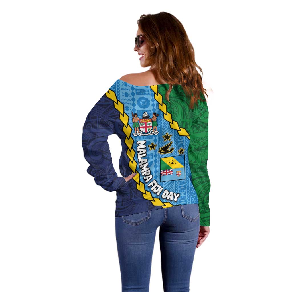 Malampa Fiji Day Off Shoulder Sweater National Symbols with Tapa Tribal and Polynesian Tattoo LT03 - Polynesian Pride