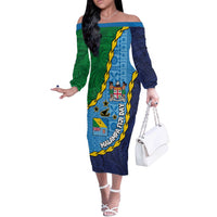Malampa Fiji Day Off The Shoulder Long Sleeve Dress National Symbols with Tapa Tribal and Polynesian Tattoo LT03 Women Blue - Polynesian Pride
