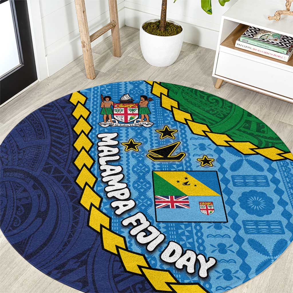 Malampa Fiji Day Round Carpet National Symbols with Tapa Tribal and Polynesian Tattoo LT03 Blue - Polynesian Pride
