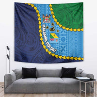 Malampa Fiji Day Tapestry National Symbols with Tapa Tribal and Polynesian Tattoo LT03 Blue - Polynesian Pride