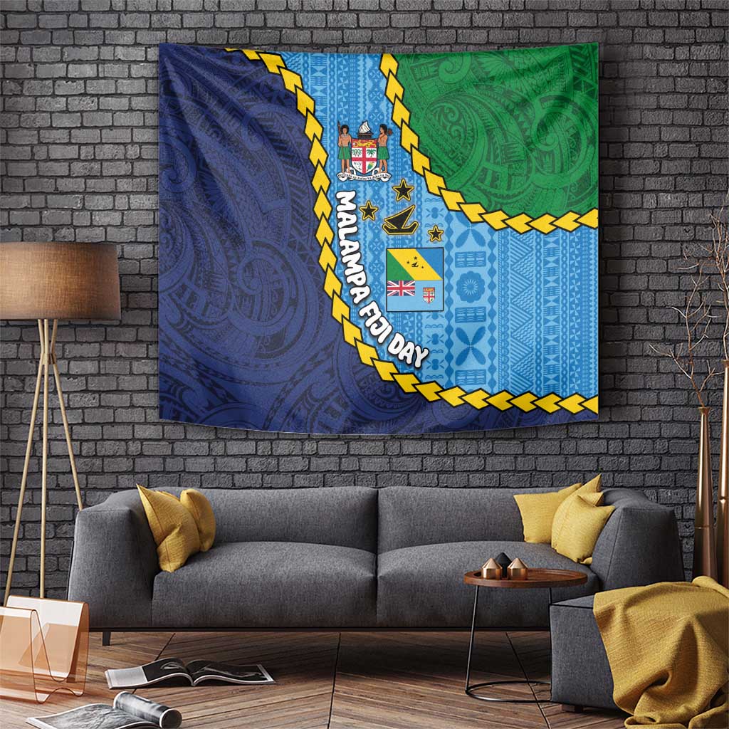 Malampa Fiji Day Tapestry National Symbols with Tapa Tribal and Polynesian Tattoo LT03 - Polynesian Pride