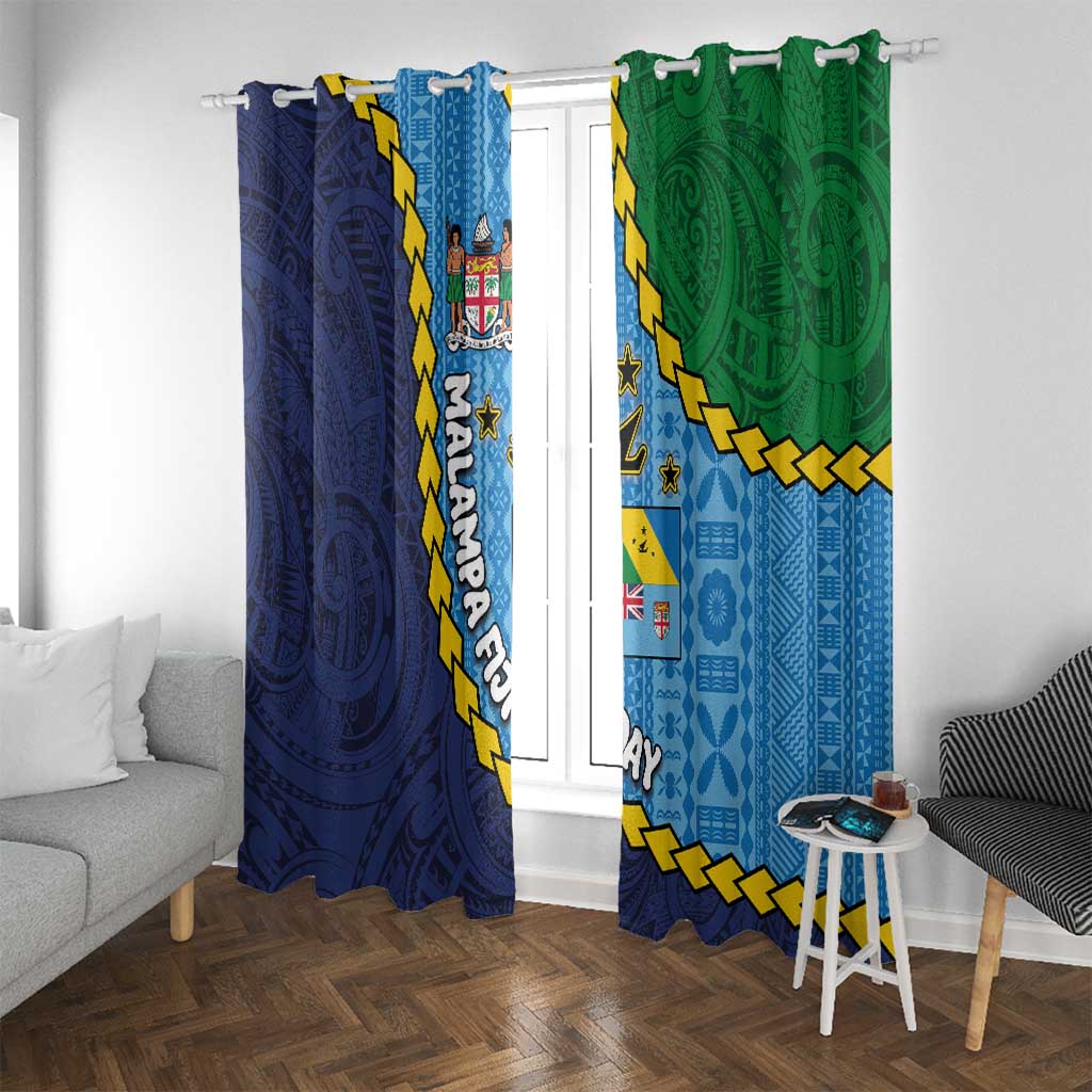 Malampa Fiji Day Window Curtain National Symbols with Tapa Tribal and Polynesian Tattoo LT03 With Grommets Blue - Polynesian Pride