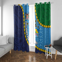 Malampa Fiji Day Window Curtain National Symbols with Tapa Tribal and Polynesian Tattoo LT03 With Grommets Blue - Polynesian Pride