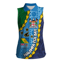 Malampa Fiji Day Women Sleeveless Polo Shirt National Symbols with Tapa Tribal and Polynesian Tattoo LT03 Female Blue - Polynesian Pride