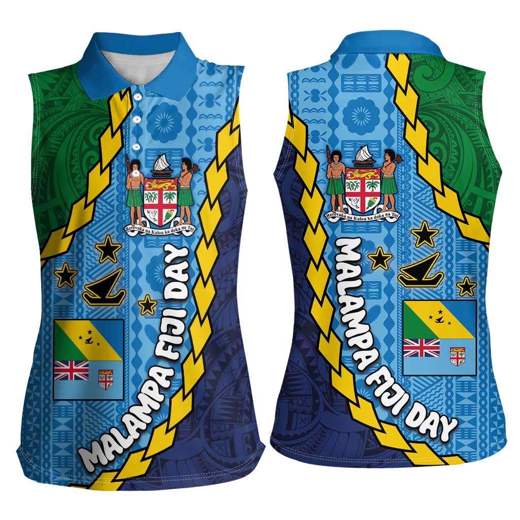 Malampa Fiji Day Women Sleeveless Polo Shirt National Symbols with Tapa Tribal and Polynesian Tattoo LT03 - Polynesian Pride