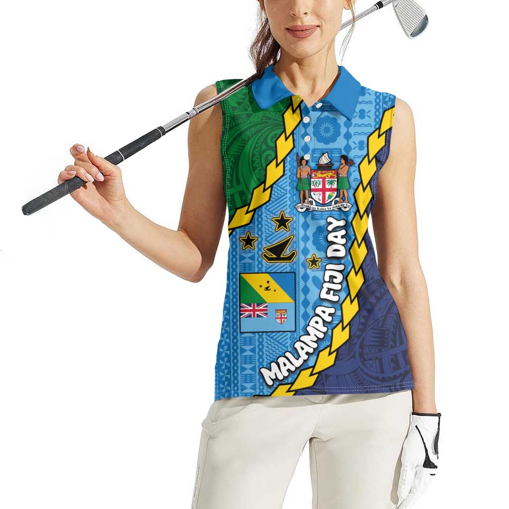Malampa Fiji Day Women Sleeveless Polo Shirt National Symbols with Tapa Tribal and Polynesian Tattoo LT03 - Polynesian Pride