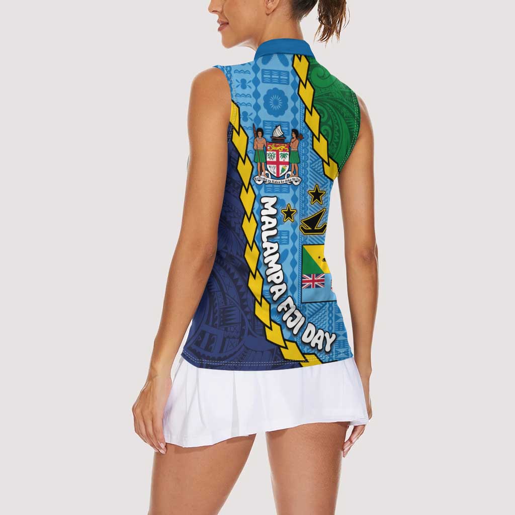 Malampa Fiji Day Women Sleeveless Polo Shirt National Symbols with Tapa Tribal and Polynesian Tattoo LT03 - Polynesian Pride