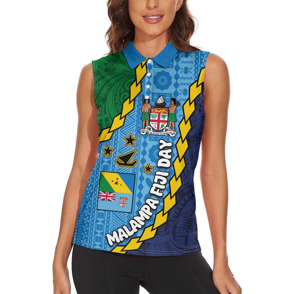 Malampa Fiji Day Women Sleeveless Polo Shirt National Symbols with Tapa Tribal and Polynesian Tattoo LT03 - Polynesian Pride