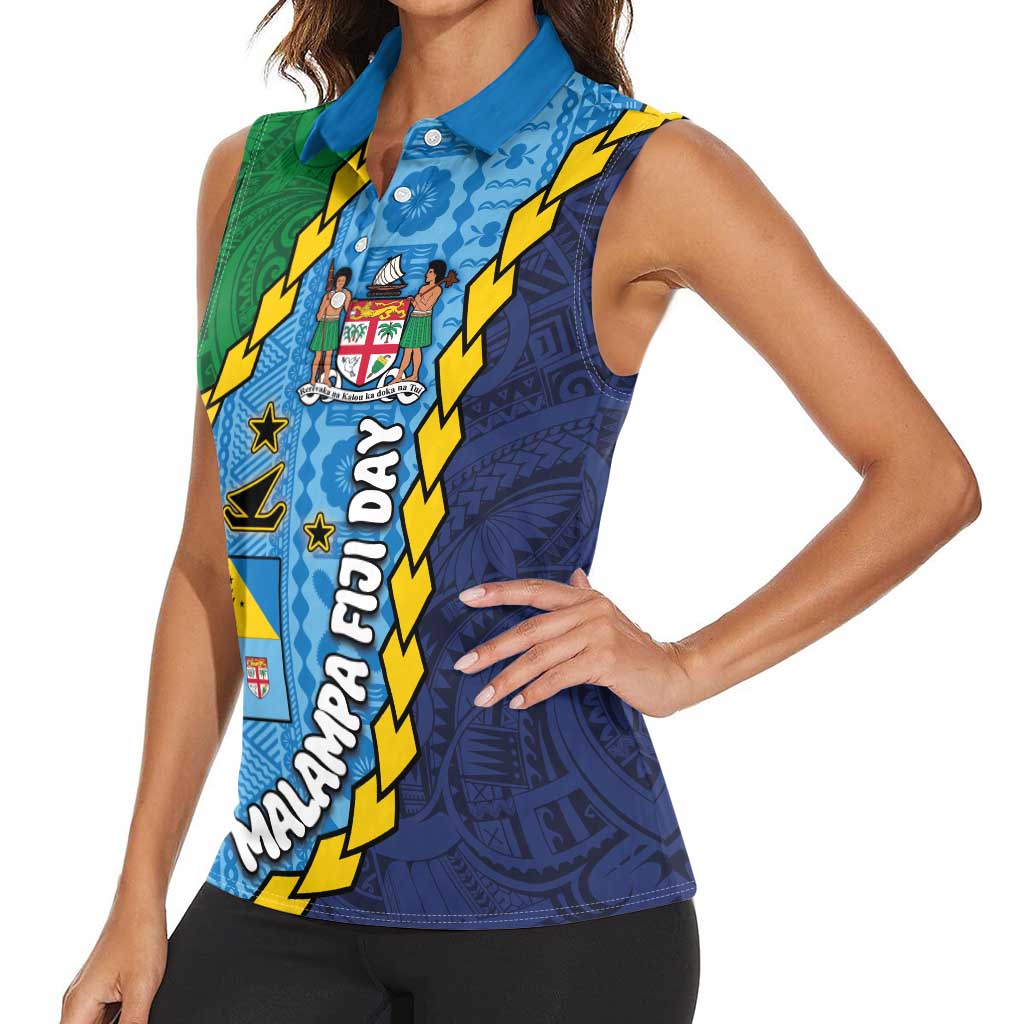 Malampa Fiji Day Women Sleeveless Polo Shirt National Symbols with Tapa Tribal and Polynesian Tattoo LT03 - Polynesian Pride