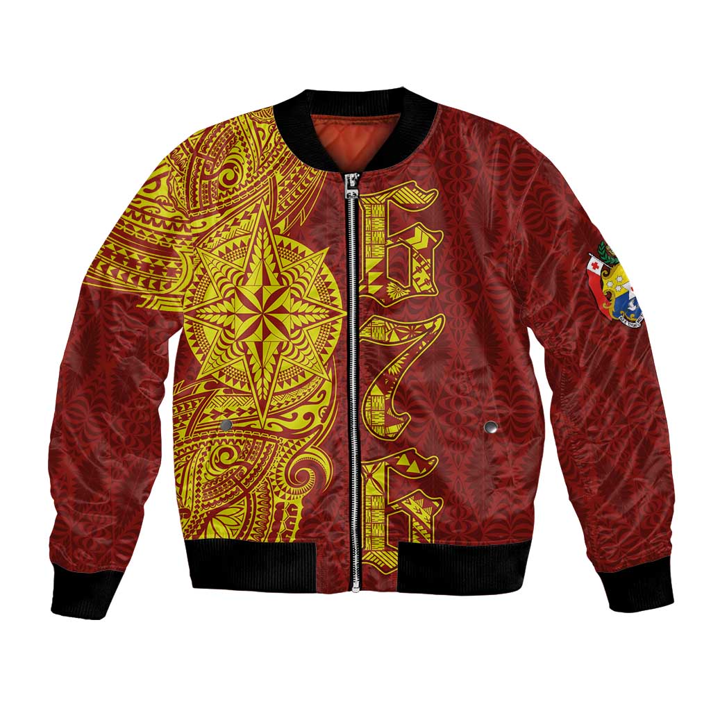 Tonga 676 Ngatu Tribal Tattoo Bomber Jacket LT03 Unisex Red - Polynesian Pride