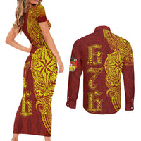 Tonga 676 Ngatu Tribal Tattoo Couples Matching Short Sleeve Bodycon Dress and Long Sleeve Button Shirt LT03 - Polynesian Pride