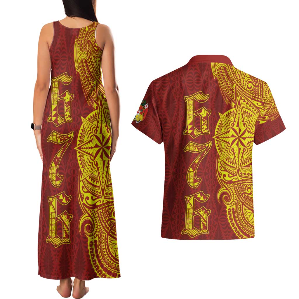 Tonga 676 Ngatu Tribal Tattoo Couples Matching Tank Maxi Dress and Hawaiian Shirt LT03 - Polynesian Pride