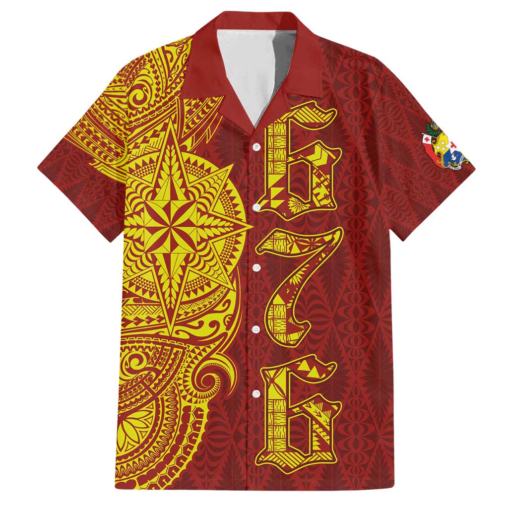 Tonga 676 Ngatu Tribal Tattoo Family Matching Long Sleeve Bodycon Dress and Hawaiian Shirt LT03 Dad's Shirt - Short Sleeve Red - Polynesian Pride
