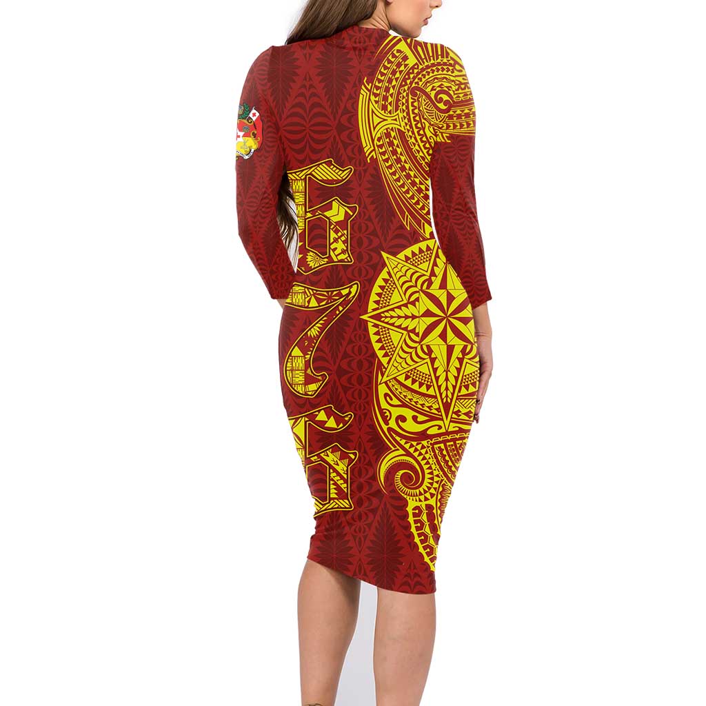 Tonga 676 Ngatu Tribal Tattoo Family Matching Long Sleeve Bodycon Dress and Hawaiian Shirt LT03 - Polynesian Pride