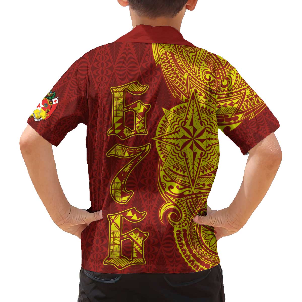 Tonga 676 Ngatu Tribal Tattoo Family Matching Off The Shoulder Long Sleeve Dress and Hawaiian Shirt LT03 - Polynesian Pride