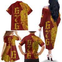 Tonga 676 Ngatu Tribal Tattoo Family Matching Off The Shoulder Long Sleeve Dress and Hawaiian Shirt LT03 - Polynesian Pride