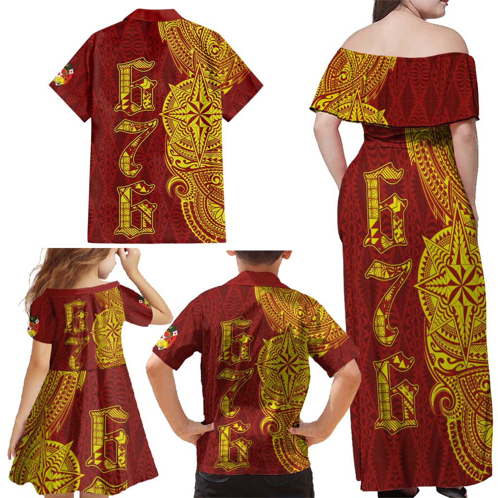 Tonga 676 Ngatu Tribal Tattoo Family Matching Off Shoulder Maxi Dress and Hawaiian Shirt LT03 - Polynesian Pride