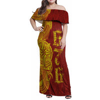 Tonga 676 Ngatu Tribal Tattoo Family Matching Off Shoulder Maxi Dress and Hawaiian Shirt LT03 Mom's Dress Red - Polynesian Pride