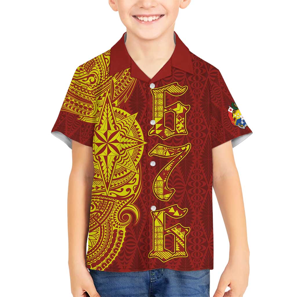 Tonga 676 Ngatu Tribal Tattoo Family Matching Off Shoulder Maxi Dress and Hawaiian Shirt LT03 Son's Shirt Red - Polynesian Pride